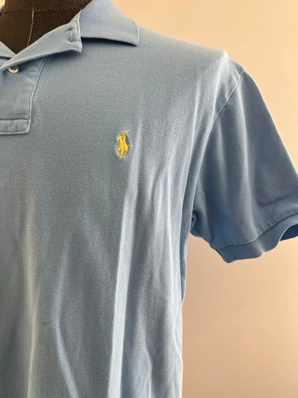 Polo Ralph Lauren 100% Pique Cotton Collared Shirt Baby Blue Size Large SG